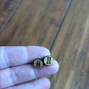 Wooden Initial “H” Stud Earrings